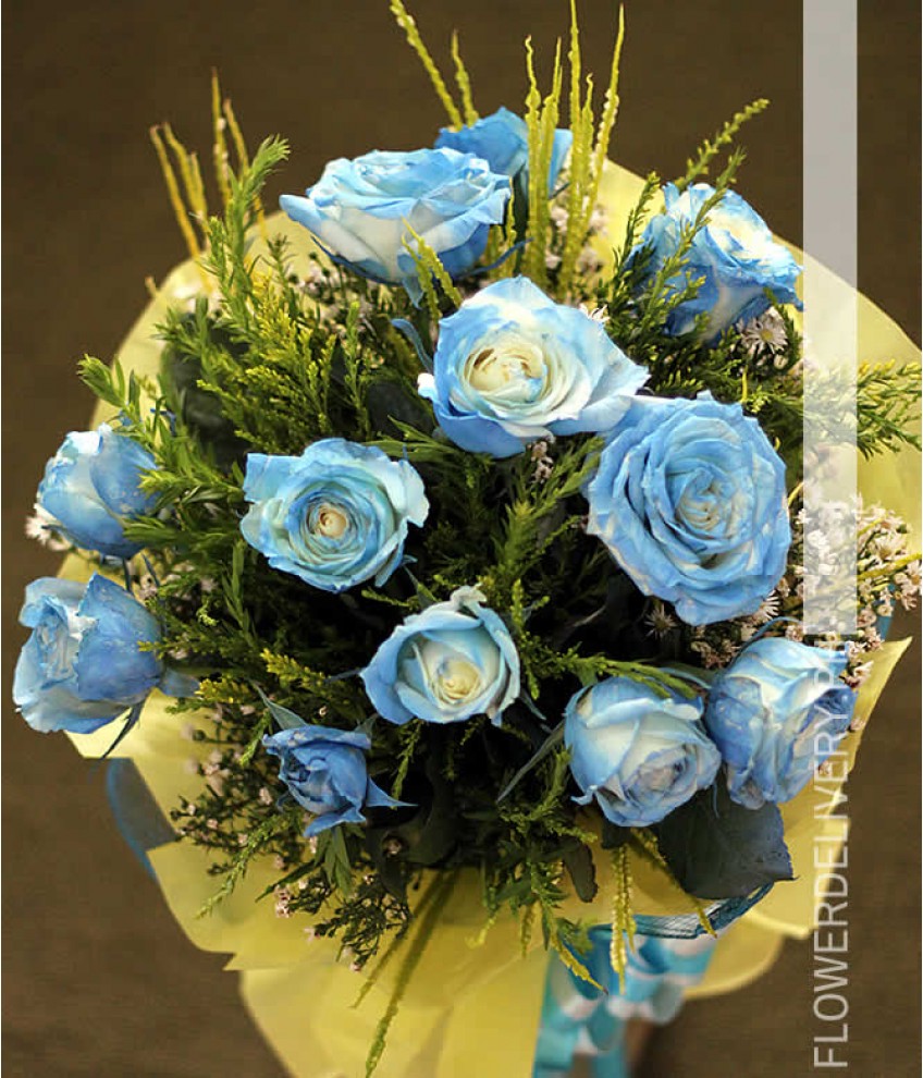 1 Dozen Blue Roses Spray (Round Bouquet)