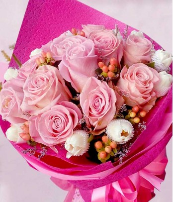 1 Dozen Pink Ecuadorian Roses and 1 Dozen White Tulips