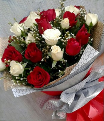 1 Dozen of Red and White Roses