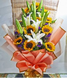 1 Dozen Sunflowers and 16 White Lilies